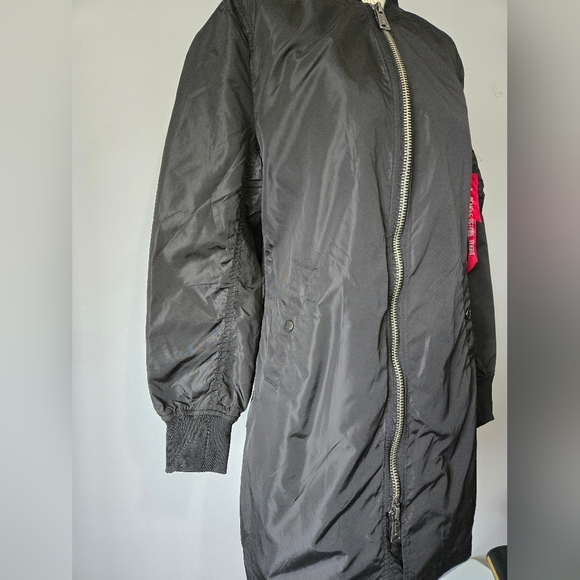 ALPHA INDUSTRIES Longline Bomber Flight Jacket With Orange Interior. Size M - Picture 3 of 16